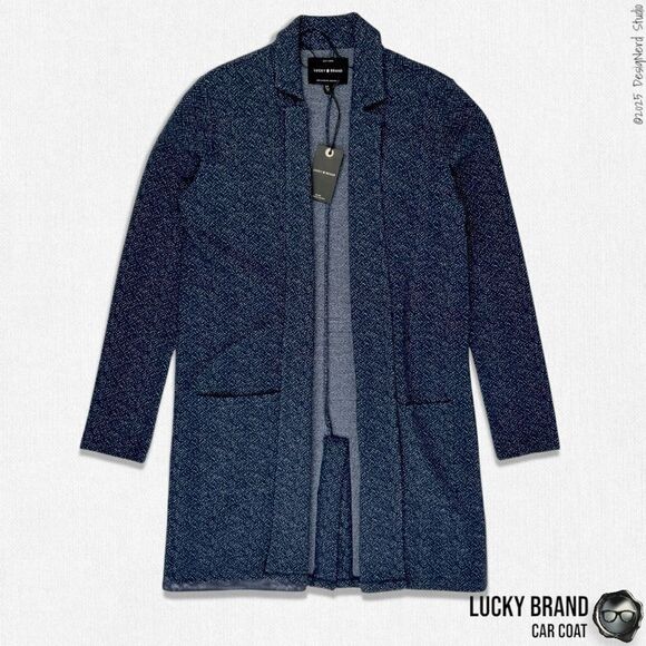 LUCKY BRAND CLASSIC LONG LINE CAR COAT IN AMERICAN NAVY BLUE WOMEN’S SIZE SMALL - Picture 4 of 14
